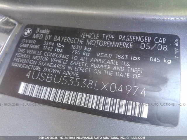 4USBU53538LX04974 - 2008 BMW Z4 3.0SI GRAY photo 9