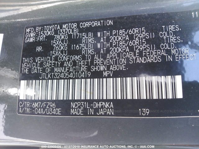 JTLKT324054010419 - 2005 TOYOTA SCION XB Yaşıl foto 9