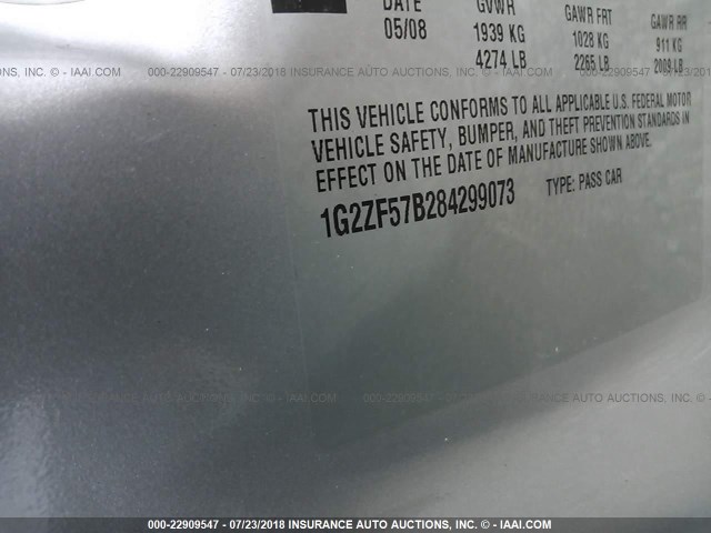1G2ZF57B284299073 - 2008 PONTIAC G6 VALUE LEADER/BASE SILVER photo 9