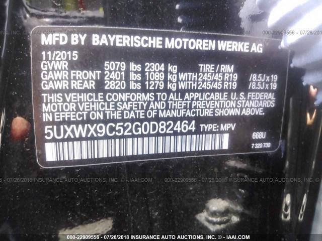 5UXWX9C52G0D82464 - 2016 BMW X3 XDRIVE28I BLACK photo 9