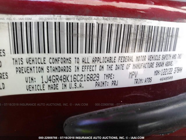 1J4GR48K16C216829 - 2006 JEEP GRAND CHEROKEE LAREDO/COLUMBIA/FREEDOM 红色 照片 9