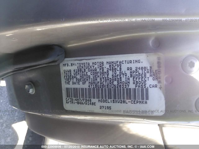 4T1BG28K8XU520337 - 1999 TOYOTA CAMRY CE/LE/XLE 米色 照片 9