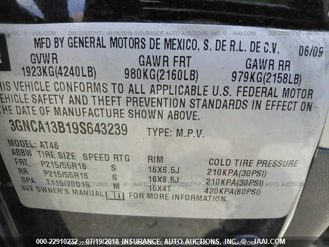 3GNCA13B19S643239 - 2009 CHEVROLET HHR LS BLACK photo 9