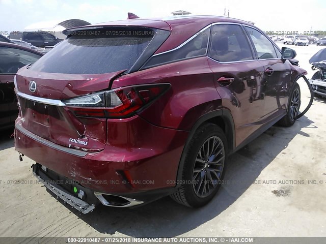 2T2ZZMCAXHC035182 - 2017 LEXUS RX 350/BASE/F SPORT RED photo 4