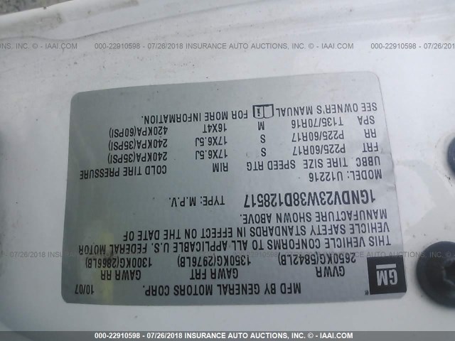 1GNDV23W38D128517 - 2008 CHEVROLET UPLANDER LS WHITE photo 9