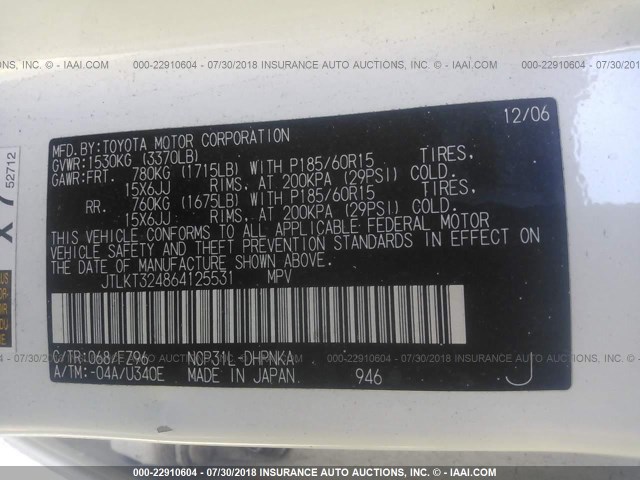 JTLKT324864125531 - 2006 TOYOTA SCION XB Ağ foto 9