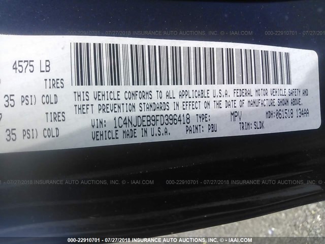 1C4NJDEB9FD396418 - 2015 JEEP COMPASS LATITUDE ლურჯი ფოტო 9