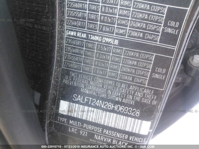 SALFT24N28H069328 - 2008 LAND ROVER LR2 HSE TECHNOLOGY BLACK photo 9