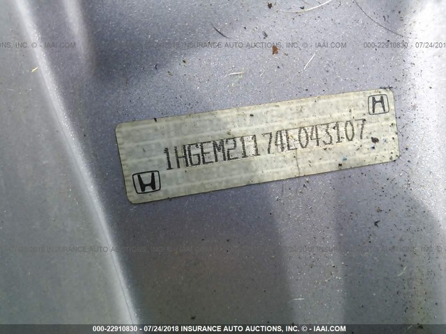 1HGEM21174L043107 - 2004 HONDA CIVIC DX VP BLACK photo 9