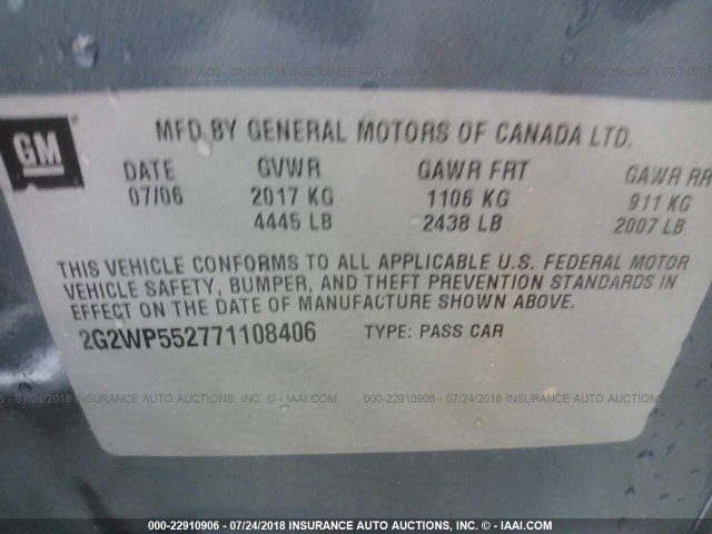 2G2WP552771108406 - 2007 PONTIAC GRAND PRIX ლურჯი ფოტო 9