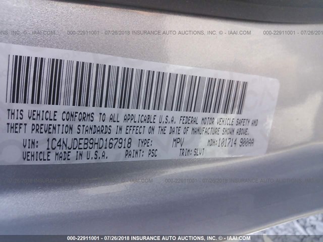 1C4NJDEB9HD167918 - 2017 JEEP COMPASS LATITUDE 银色 照片 9
