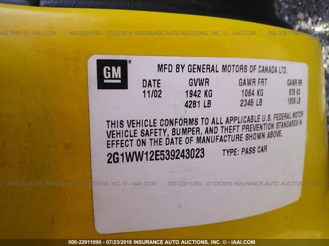 2G1WW12E539243023 - 2003 CHEVROLET MONTE CARLO LS 黄色 照片 9