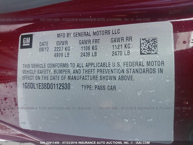 1G6DL1E38D0112930 - 2013 CADILLAC CTS PERFORMANCE COLLECTION Красный фото 9