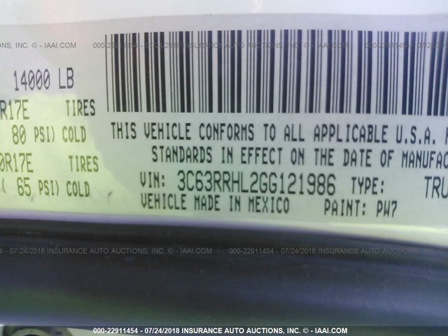 3C63RRHL2GG121986 - 2016 RAM 3500 SLT WHITE photo 10