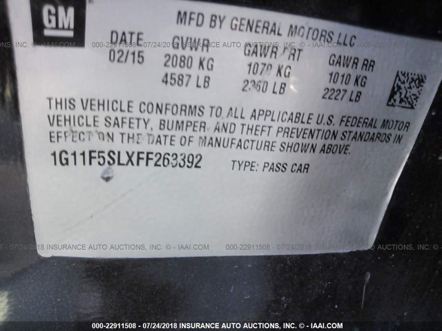 1G11F5SLXFF263392 - 2015 CHEVROLET MALIBU LTZ 黑色 照片 9