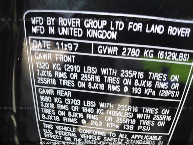 SALPV1248WA386782 - 1998 LAND ROVER RANGE ROVER 4.0 SE LONG WHEELBASE GREEN photo 9