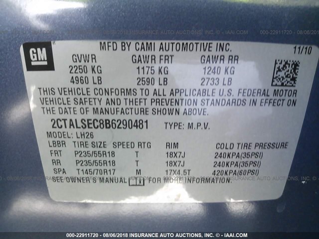 2CTALSEC8B6290481 - 2011 GMC TERRAIN SLE BLUE photo 9