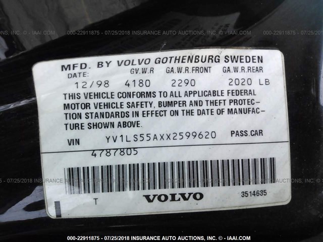 YV1LS55AXX2599620 - 1999 VOLVO S70 BLACK photo 9