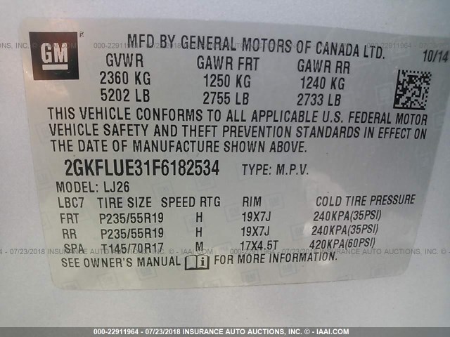 2GKFLUE31F6182534 - 2015 GMC TERRAIN DENALI SILVER photo 9