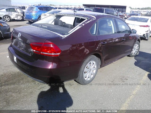 1VWAP7A33DC046523 - 2013 VOLKSWAGEN PASSAT S BURGUNDY photo 4