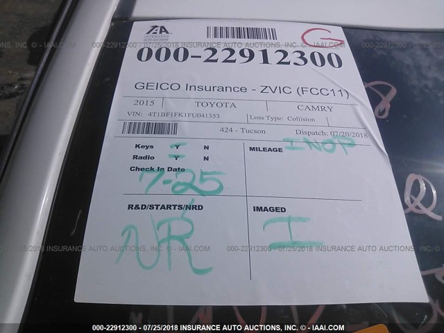 4T1BF1FK1FU041353 - 2015 TOYOTA CAMRY LE/XLE/SE/XSE WHITE photo 7