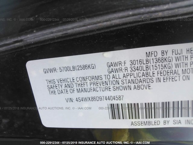 4S4WX86D974404587 - 2007 SUBARU B9 TRIBECA 3.0 H6/3.0 H6 LIMITED BLACK photo 9