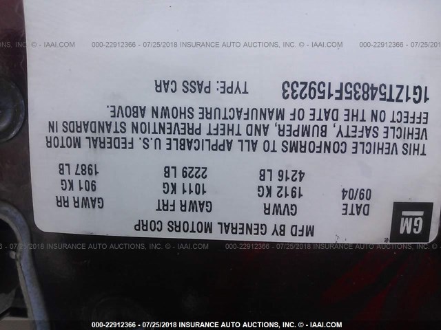 1G1ZT54835F159233 - 2005 CHEVROLET MALIBU LS Tünd qırmızı foto 9