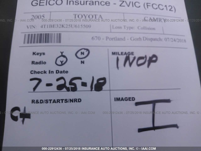 4T1BE32K25U615509 - 2005 TOYOTA CAMRY LE/XLE/SE Boz foto 7