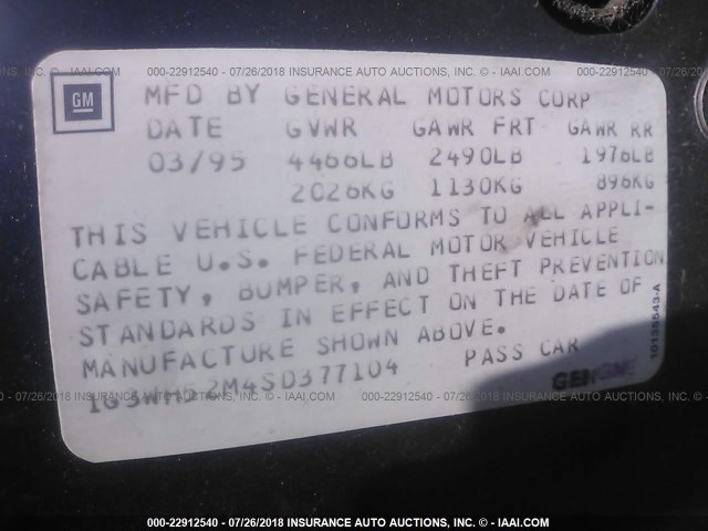 1G3WH52M4SD377104 - 1995 OLDSMOBILE CUTLASS SUPREME SL 蓝色 照片 9