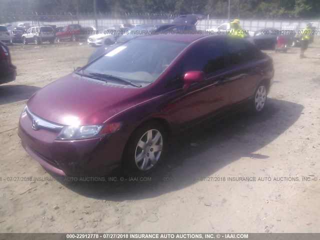 1HGFA165X6L044970 - 2006 HONDA CIVIC LX RED photo 2