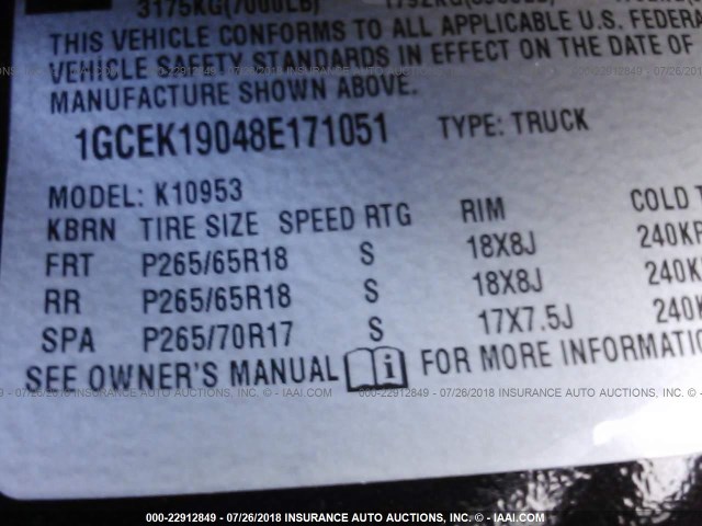 1GCEK19048E171051 - 2008 CHEVROLET SILVERADO K1500 PURPLE photo 9