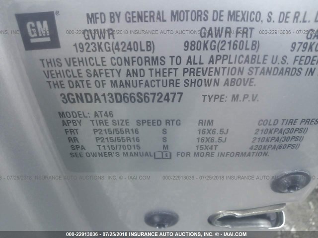 3GNDA13D66S672477 - 2006 CHEVROLET HHR LS ვერცხლისფერი ფოტო 9