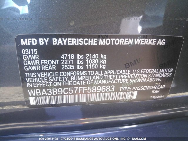 WBA3B9C57FF589683 - 2015 BMW 335 XI GRAY photo 9