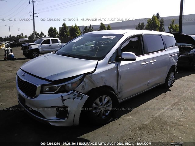 KNDMA5C15G6183080 - 2016 KIA SEDONA L SILVER photo 2