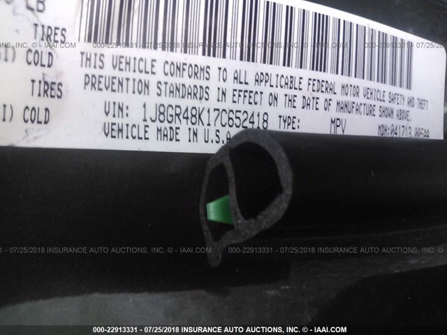 1J8GR48K17C652418 - 2007 JEEP GRAND CHEROKEE LAREDO/COLUMBIA/FREEDOM 绿色 照片 9