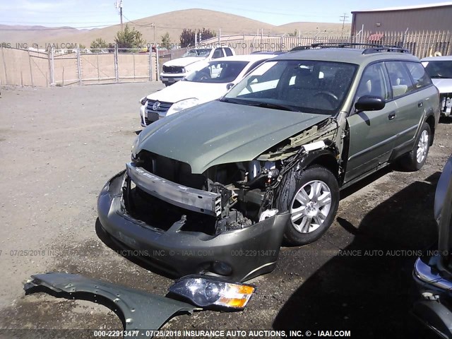 4S4BP61C257339837 - 2005 SUBARU LEGACY OUTBACK 2.5I GREEN photo 2