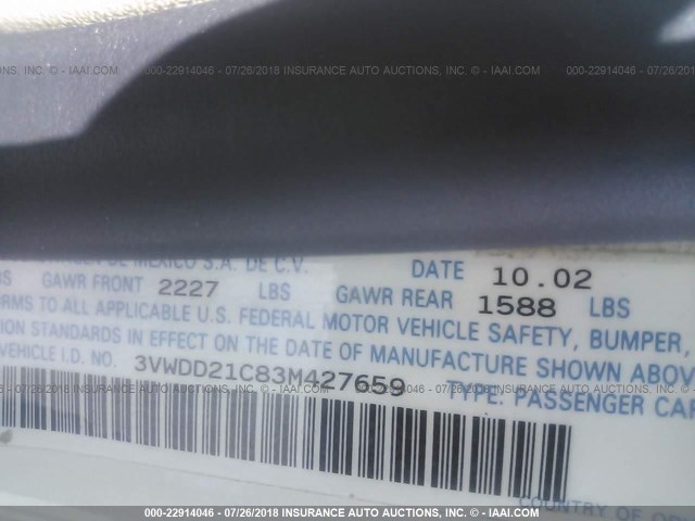 3VWDD21C83M427659 - 2003 VOLKSWAGEN NEW BEETLE GLX 白色 照片 9