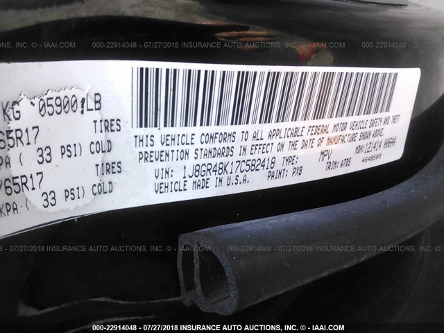 1J8GR48K17C582418 - 2007 JEEP GRAND CHEROKEE LAREDO/COLUMBIA/FREEDOM 黑色 照片 9