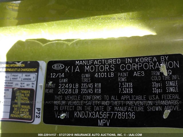 KNDJX3A56F7789136 - 2015 KIA SOUL ! GREEN photo 9