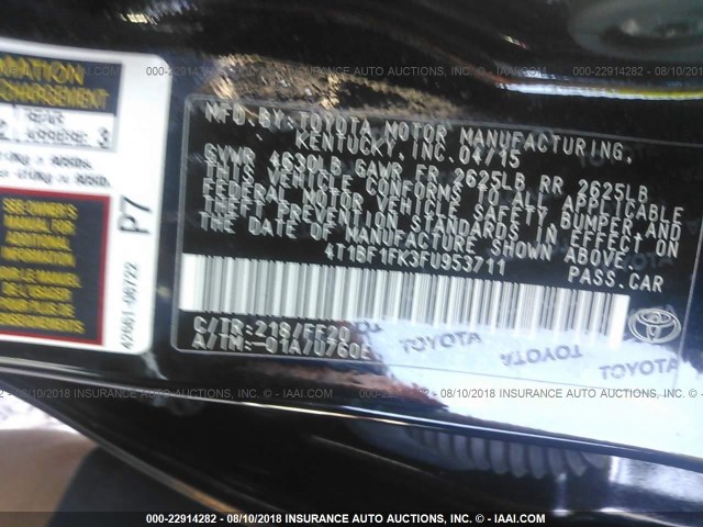 4T1BF1FK3FU953711 - 2015 TOYOTA CAMRY LE/XLE/SE/XSE 黑色 照片 9