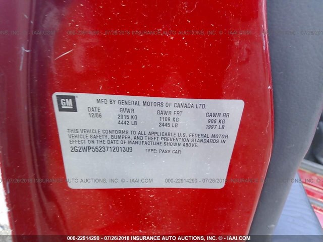 2G2WP552371201309 - 2007 PONTIAC GRAND PRIX RED photo 9