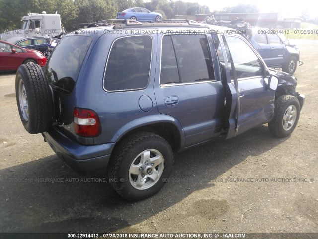 KNDJA723225169640 - 2002 KIA SPORTAGE BLUE photo 4