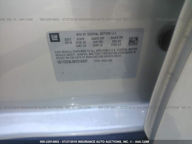 1G11C5SL0EF216007 - 2014 CHEVROLET MALIBU 1LT Champagne photo 9