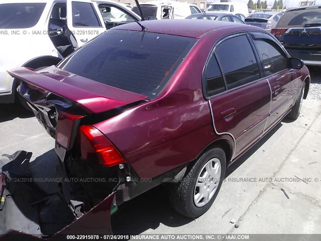 2HGES16522H584412 - 2002 HONDA CIVIC LX BURGUNDY photo 4