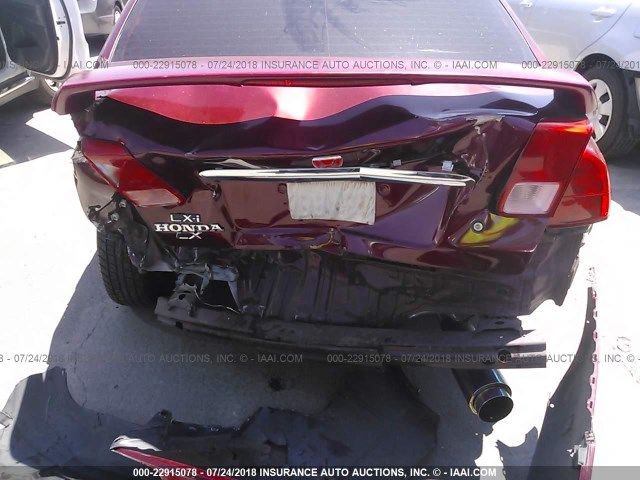 2HGES16522H584412 - 2002 HONDA CIVIC LX BURGUNDY photo 6