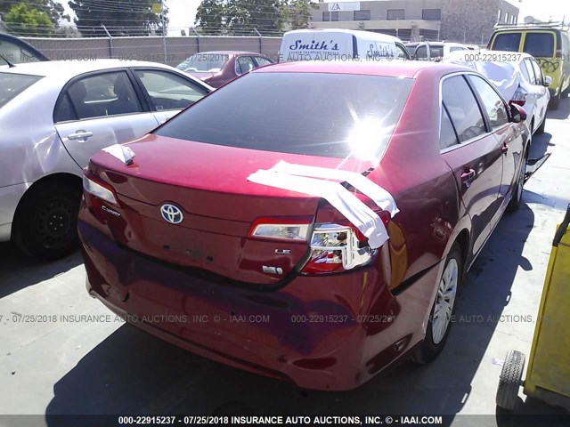 4T1BD1FK6CU029734 - 2012 TOYOTA CAMRY HYBRID/LE/XLE 红色 照片 4