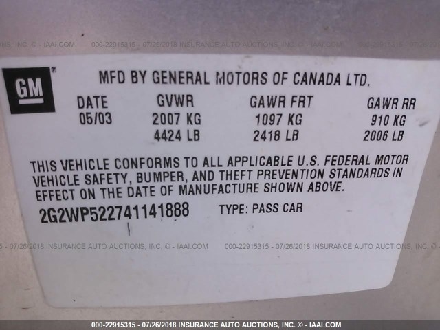 2G2WP522741141888 - 2004 PONTIAC GRAND PRIX GT SILVER photo 9