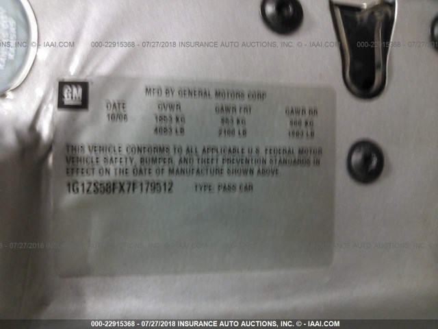 1G1ZS58FX7F179512 - 2007 CHEVROLET MALIBU LS Gümüş foto 9