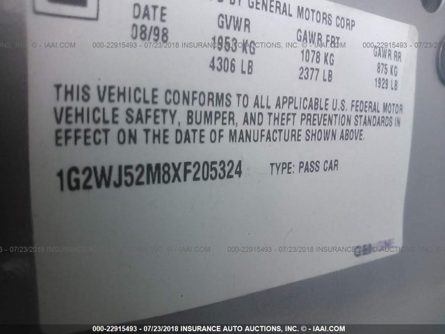 1G2WJ52M8XF205324 - 1999 PONTIAC GRAND PRIX SE 银色 照片 9