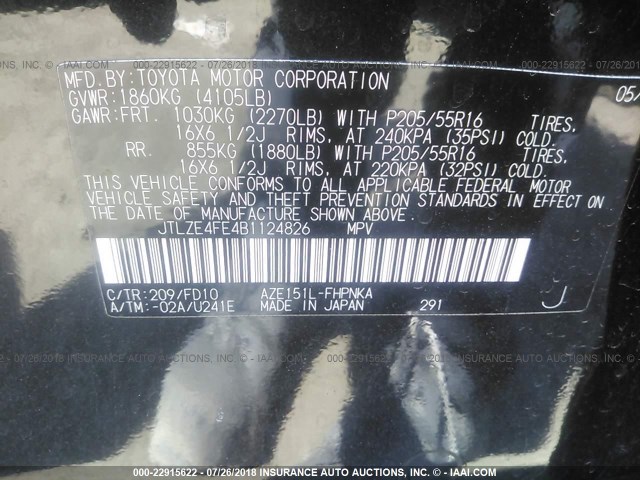 JTLZE4FE4B1124826 - 2011 TOYOTA SCION XB 黑色 照片 9